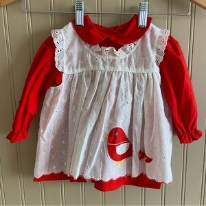 Vintage 80s 90s Red & White Toddler Baby Dress size 12-18 months
